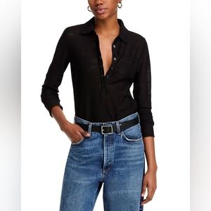 Rag & Bone Julia Polo Shirt Black New Med